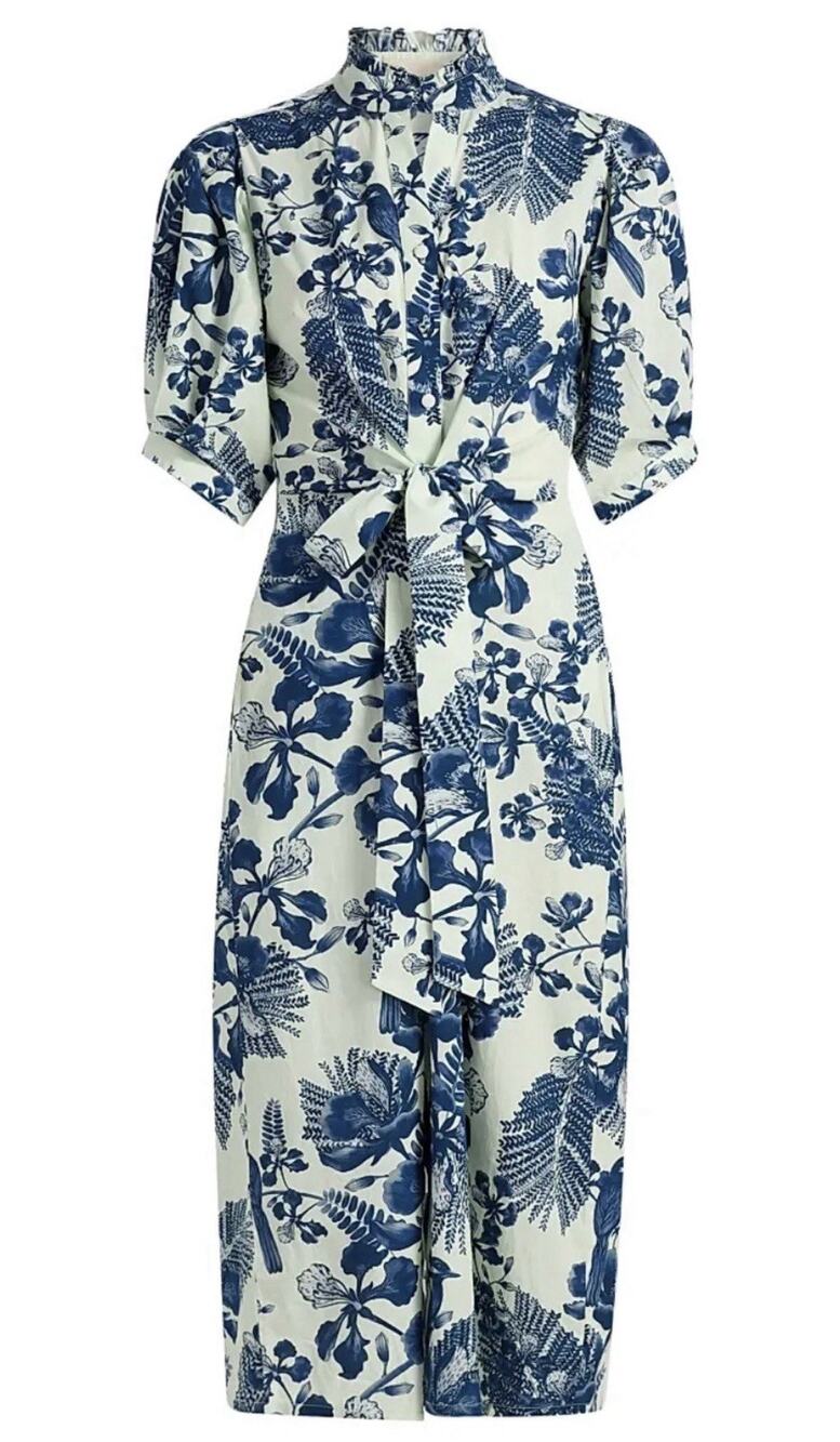NWT VERANDAH Hand Draped Midi Shirt Dress •S•Navy Ivory Gulmohar Resort ‘26 $550